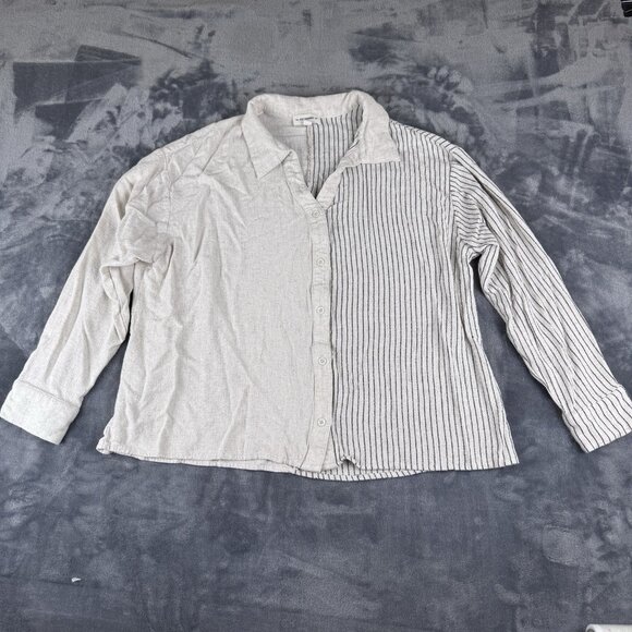 eesome Tops - Eesome Hemp Blend Button Down Shirt Stripped Cream SZ Large Sustainable Capsule